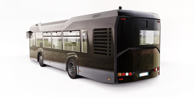 Mediun urban black bus on a white background. 3d rendering.