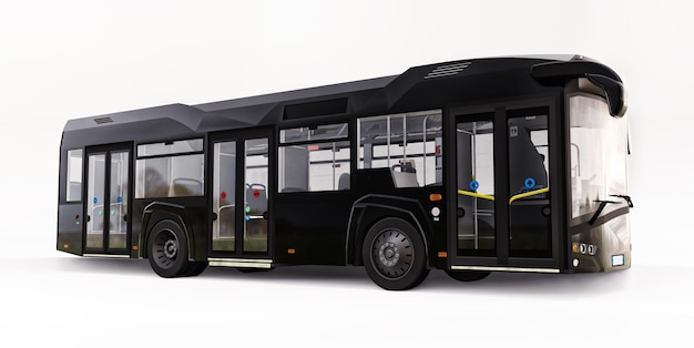 Mediun urban black bus on a white background. 3d rendering.