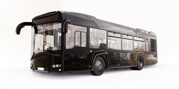 Mediun urban black bus on a white background. 3d rendering.