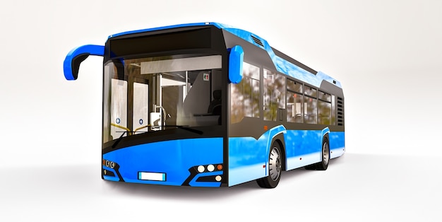 Mediun urban blue bus on a white isolated background