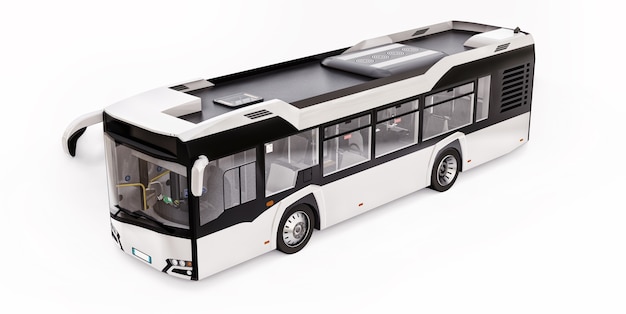 격리 된 흰색 배경에 Mediun 도시 흰색 버스. 3d 렌더링.