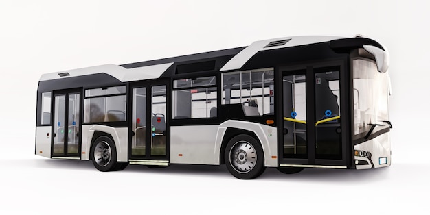 Mediun urban white bus on a white isolated background. 3d rendering.