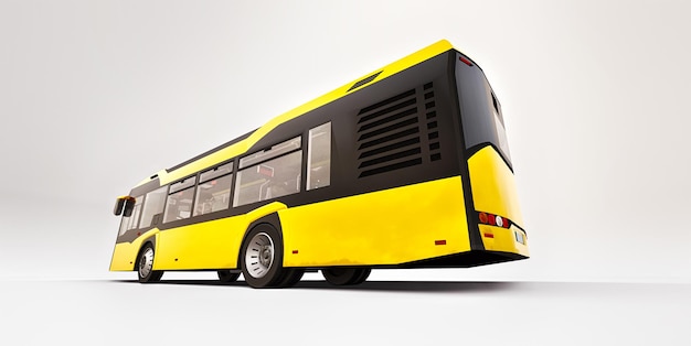 흰색 바탕에 Mediun 도시 노란색 버스입니다. 3d 렌더링.