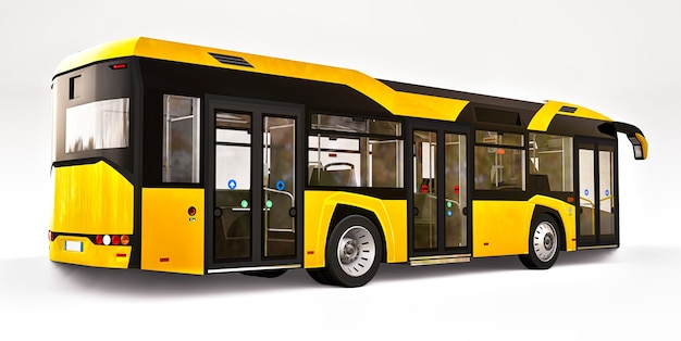 Mediun urban yellow bus on a white background. 3d rendering.