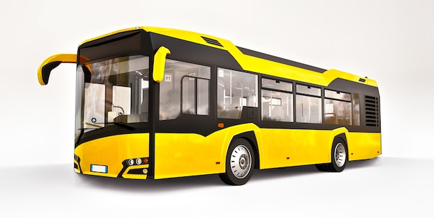 Mediun urban yellow bus on a white surface