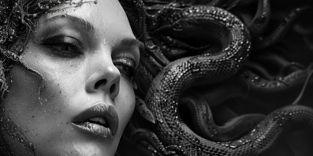 Medusa, koningin van de slangen, koninklijk en afschrikwekkend, beveelt haar rijk.