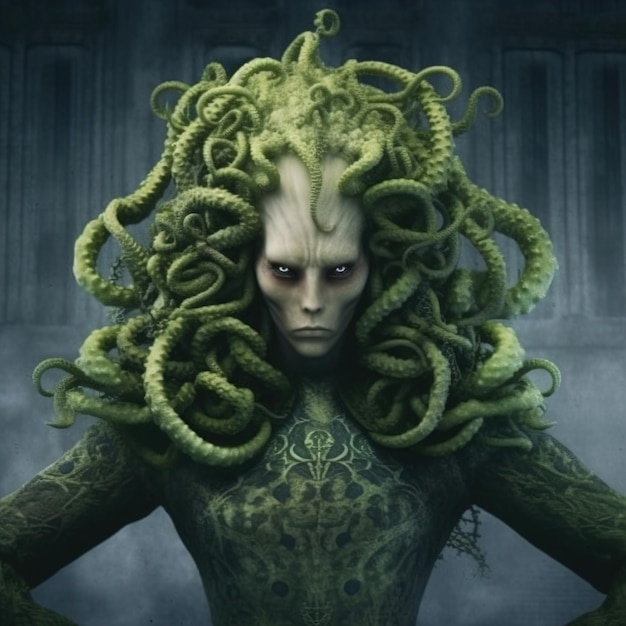 A medusa with green snakes