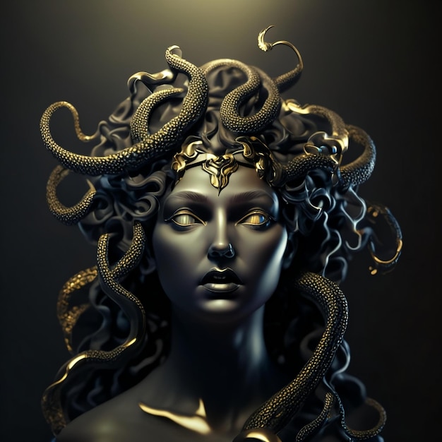 Meduza woman portraitFemale head with snakes Generative AI