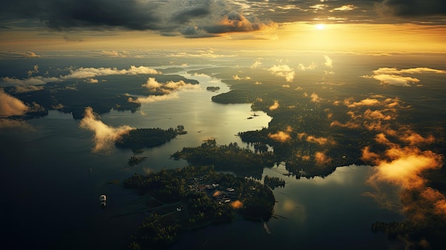 Meer in warm ochtendlicht vanuit de lucht