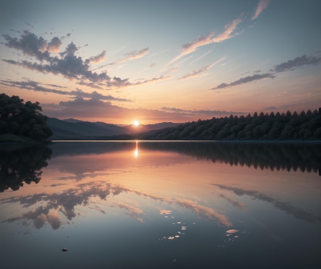 meer met bomen eromheen en een zonsondergang