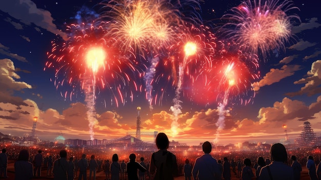 Meerdere enorme vuurwerk uit de anime