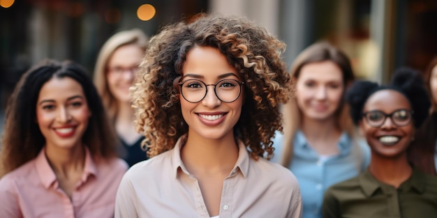 Meerdere etnische jonge vrouwen vieren samen de Internationale Vrouwendag