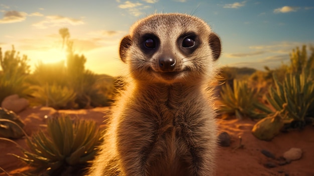 Meerkat animal face black eye AI Generated image