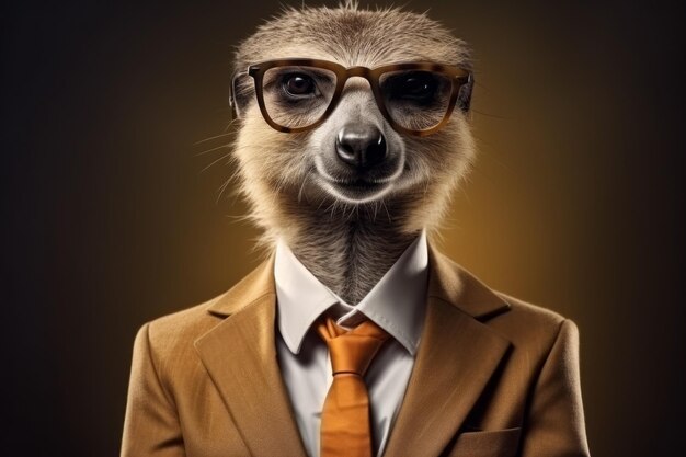 Photo meerkat business portrait dressed as a manager or ceo in a formal office business suit