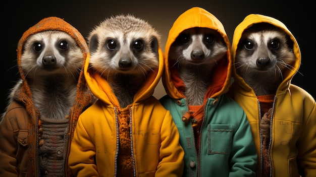 Meerkat in a group in a fashion outfit Generative Ai