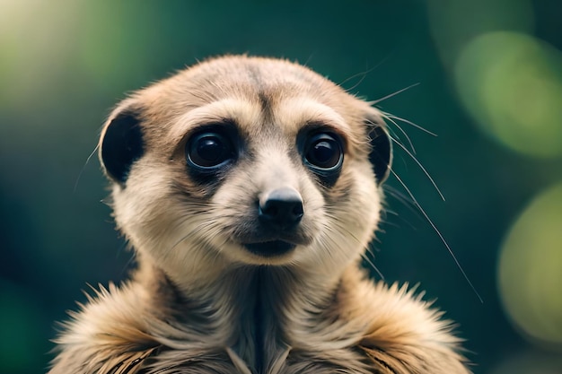 A meerkat looks into the camera.