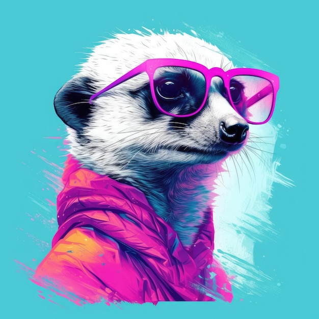 Meerkat in a Retro Vaporwave Style on a White Background