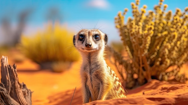 a meerkat sitting in the desert