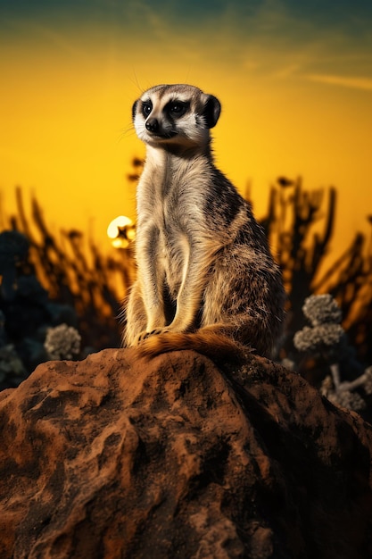 Photo a meerkat sitting on top of a large rock