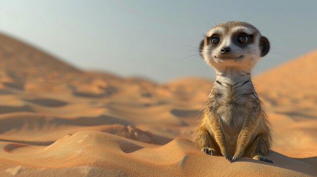 Foto la surica in piedi su una duna di sabbia nel deserto la surica sta guardando la telecamera