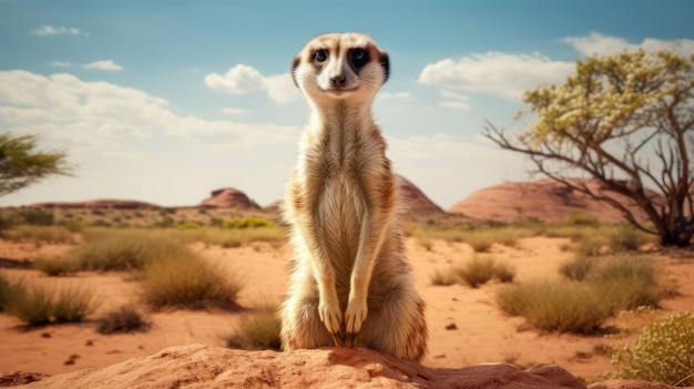 Meerkat standing tall in the desert