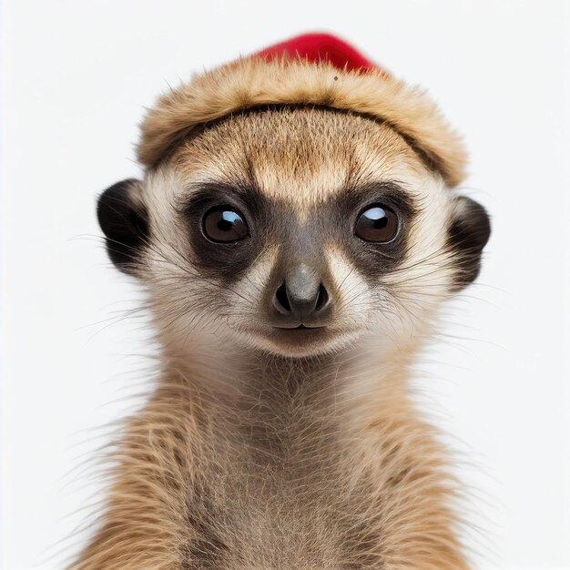 Meerkat or suricate wearing red christmas hat Isolated background Generative AI illustration