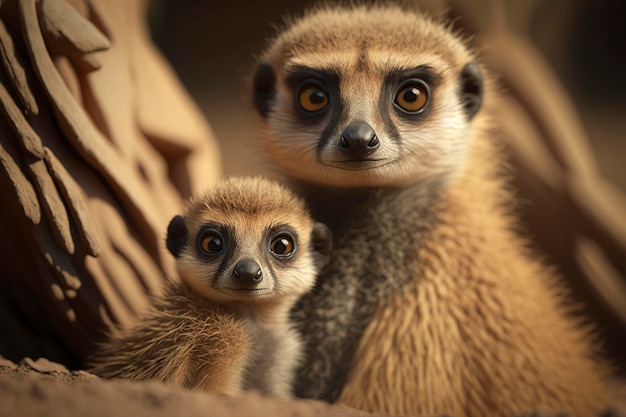 Meerkat with a cub Generative AI