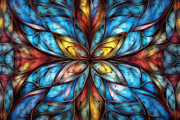 Meerkleurig symmetrisch patroon in glas-in-loodvenster stijl