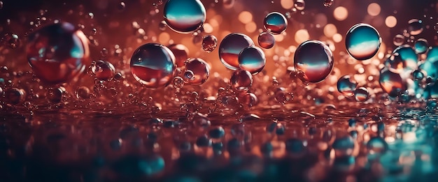 Foto meerkleurige bubbels in water abstract voor achtergrond selectieve focus ai-generatie