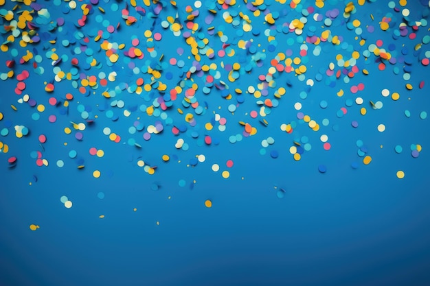 Meerkleurige confetti op een blauwe achtergrond