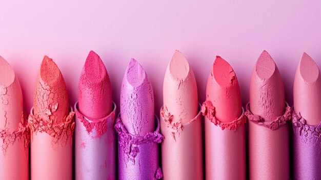 Meerkleurige lippenstift op een roze achtergrond