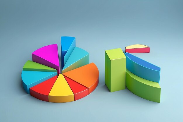 Meerkleurige piegrafiek door staafgrafieken 3D-illustratie