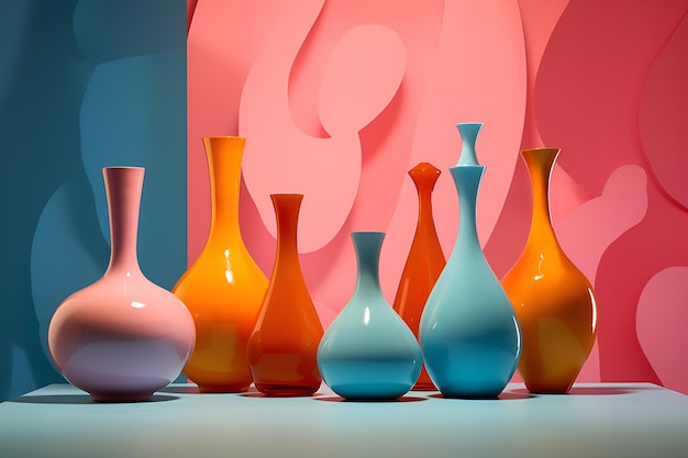 Meerkleurige vazen, gewone kleuren, uniek ontwerp.