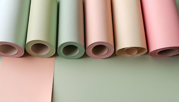 Meerkleurige zachte pastelpapierrollen in neutrale tonen beige roze groen