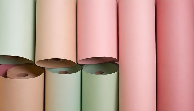 Meerkleurige zachte pastelpapierrollen in neutrale tonen beige roze groen