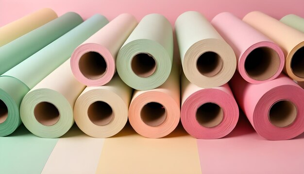 Meerkleurige zachte pastelpapierrollen in neutrale tonen beige roze groen