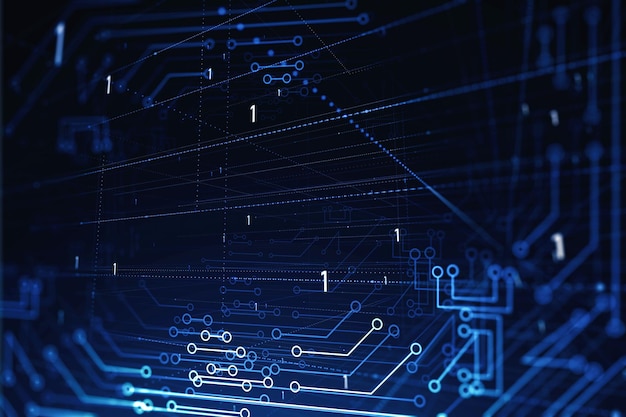 Meeslepende circuitinterface over blauwe achtergrond