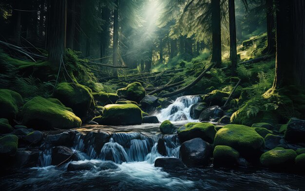 Meeslepende waterval in het bos