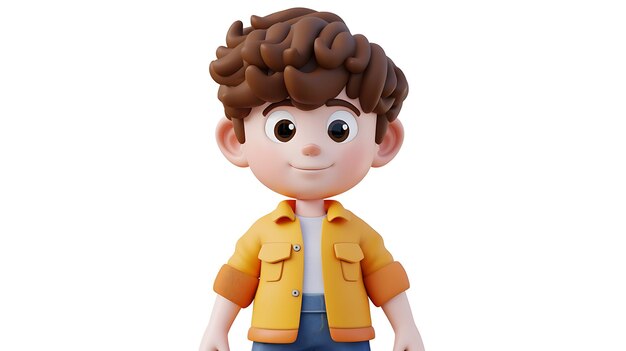 Meet the adorable 3D rendered cartoon character a cute child boy with a playful smile and expressive eyes isolated on a crisp white background Perfect for adding warmth and charm to any p