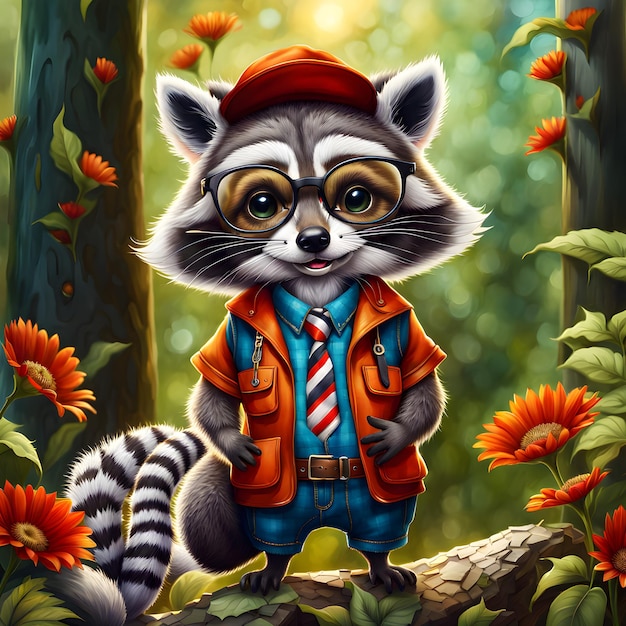 Meet Rocky the anthropomorphic and undeniably adorable cartoon raccoon Dressed in a magnificent an