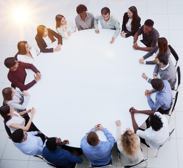 Meeting or conference business meeting discussion view from above