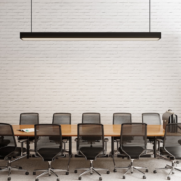 Photo meeting room with chairs in front of the white brick wall