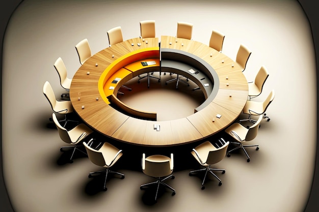 Photo meeting room with comfortable round conference table