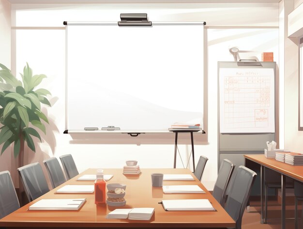 A meeting room with a flip chart