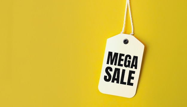 mega sale label tag for discount banner on yellow background