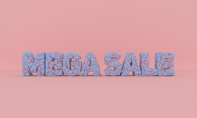 Mega verkoop woord Gebroken teken Pastel kleur 3d tekst met gebarsten steen effect Black friday concept