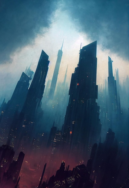 megacity bustling civilization atmospheric perspectiveai neural network computer generated art