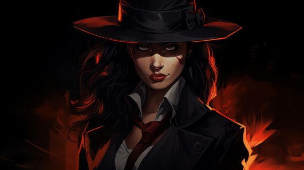 Photo megan a dark witch gangster in comic book noir style