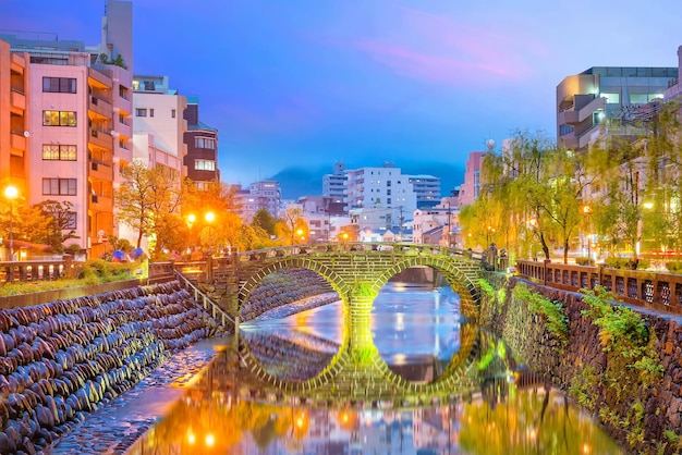 Photo meganebashi or spectacles bridge in nagasaki japan