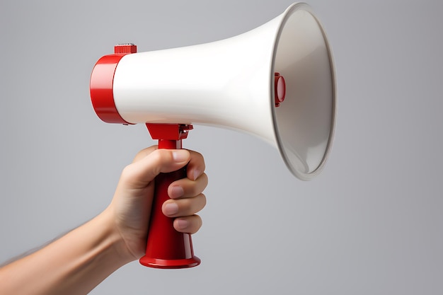 Megaphone in hand isolated on white background 3d rendering